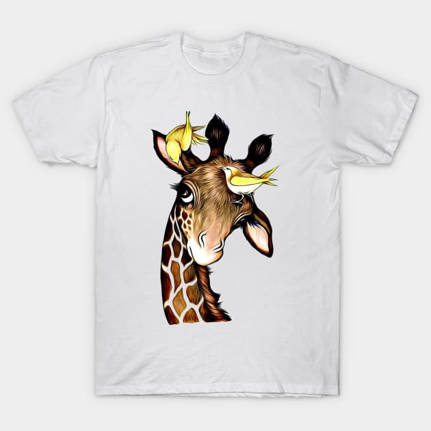 Adorable Giraffe with Birds Gift for Giraffe Lovers T-Shirt by xena